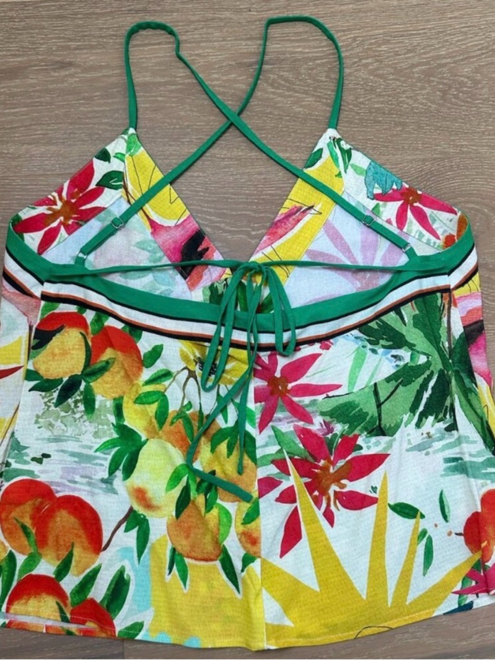 ANTONIO MELANI Green Floral V-Neck Silk Tank - Picture 3 of 4